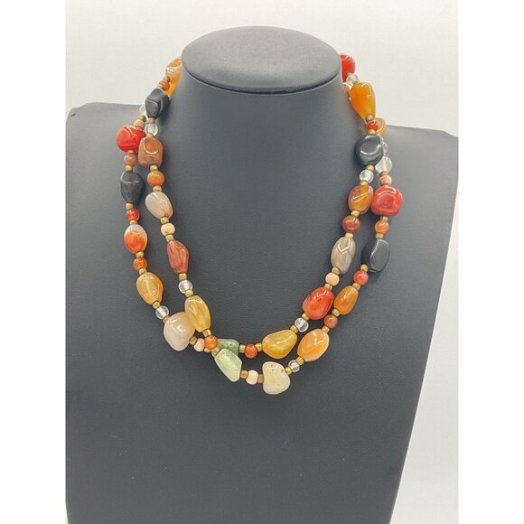 Handcrafted Design Multicolor Gemstone Beaded Necklace 16" Drop - Picture 2 of 4